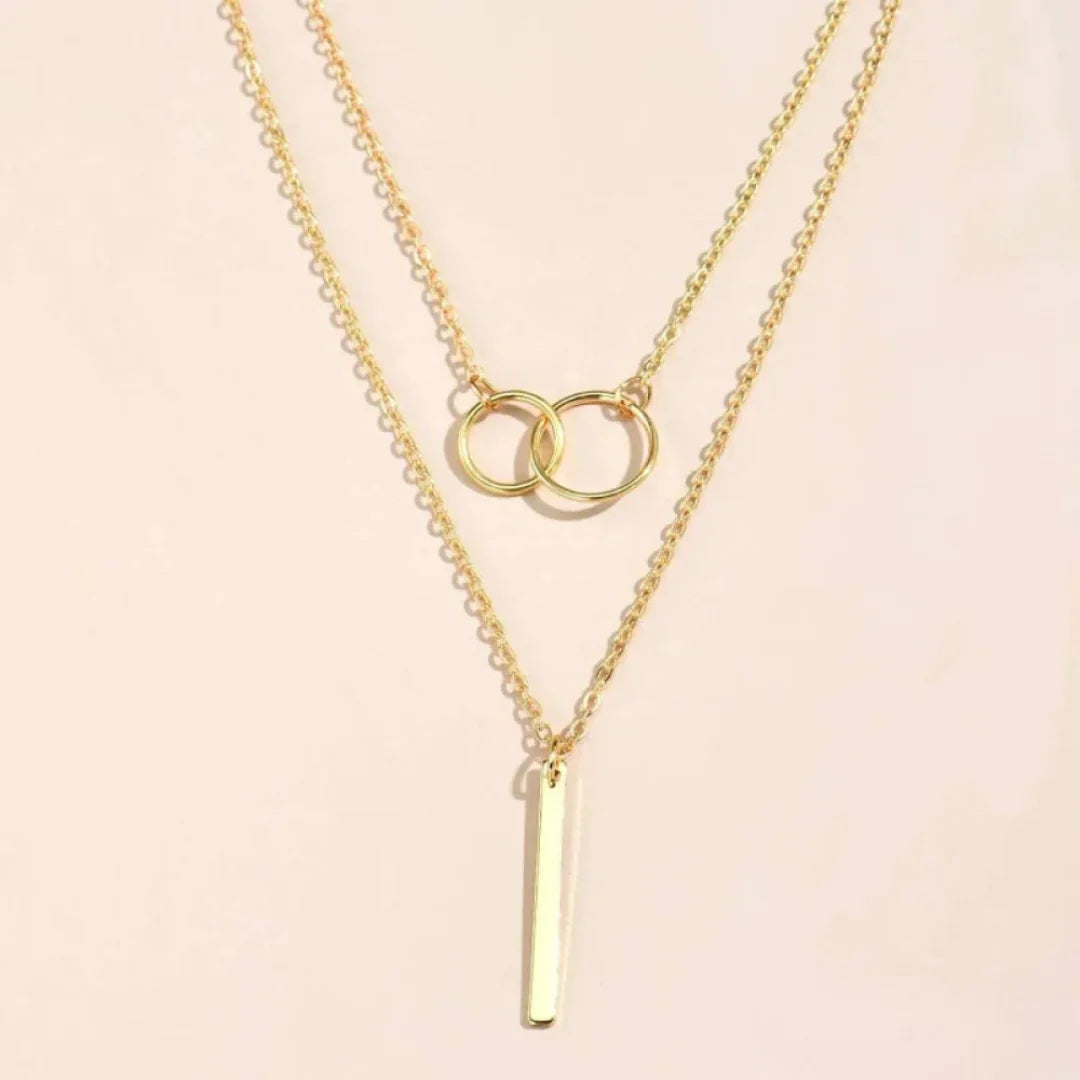 Vintage Gold Dual Circle Pendant Necklace
