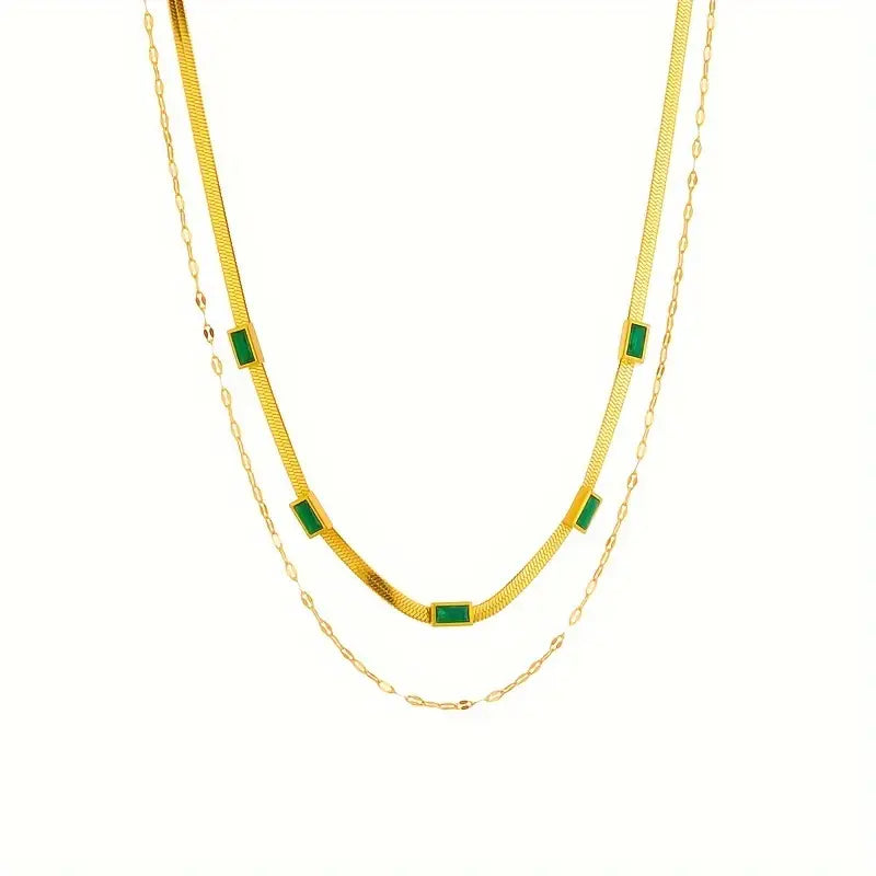 Sorella Gem Double-Layer Retro Gold Necklace