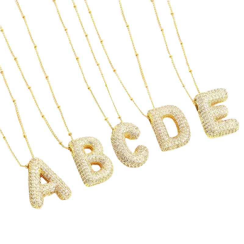 Bubble letter initial necklace set