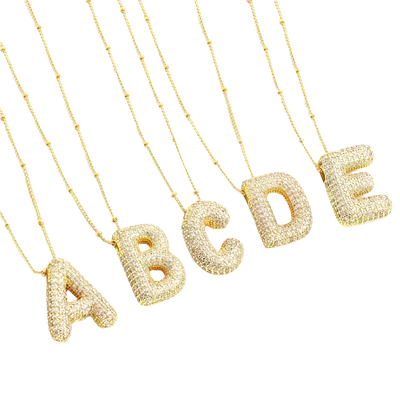 Bubble letter initial necklace set