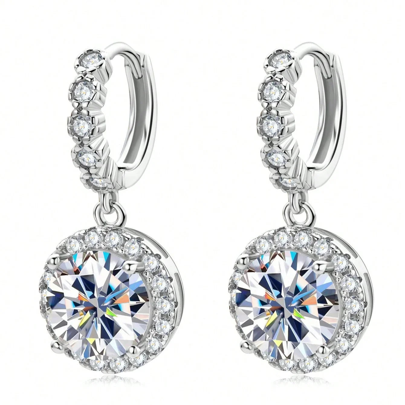 Round Moissanite Drop Earrings