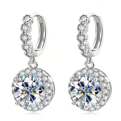 Round Moissanite Drop Earrings