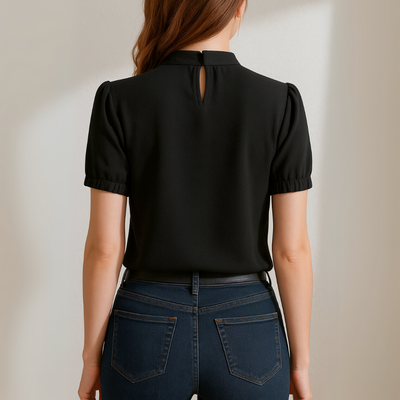 Amara - Black Pleated Blouse with Split Sleeves