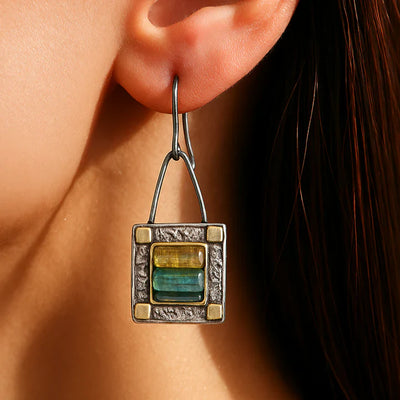 Blue Green Crystal Earrings