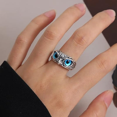 Silver Adjustable Owl Ring with Opal