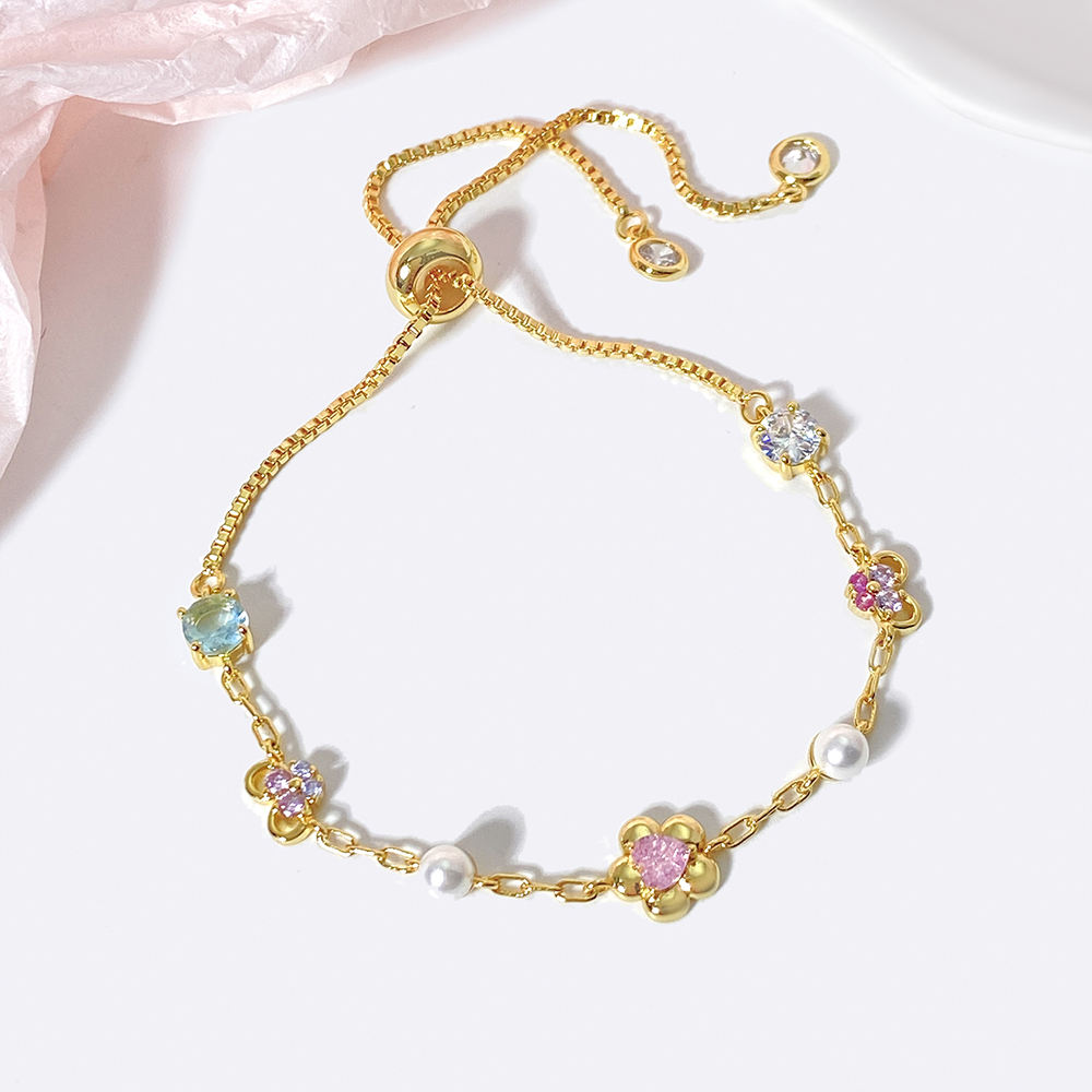 Crystal Zircon Pearl Chain Bracelet