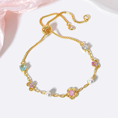 Crystal Zircon Pearl Chain Bracelet