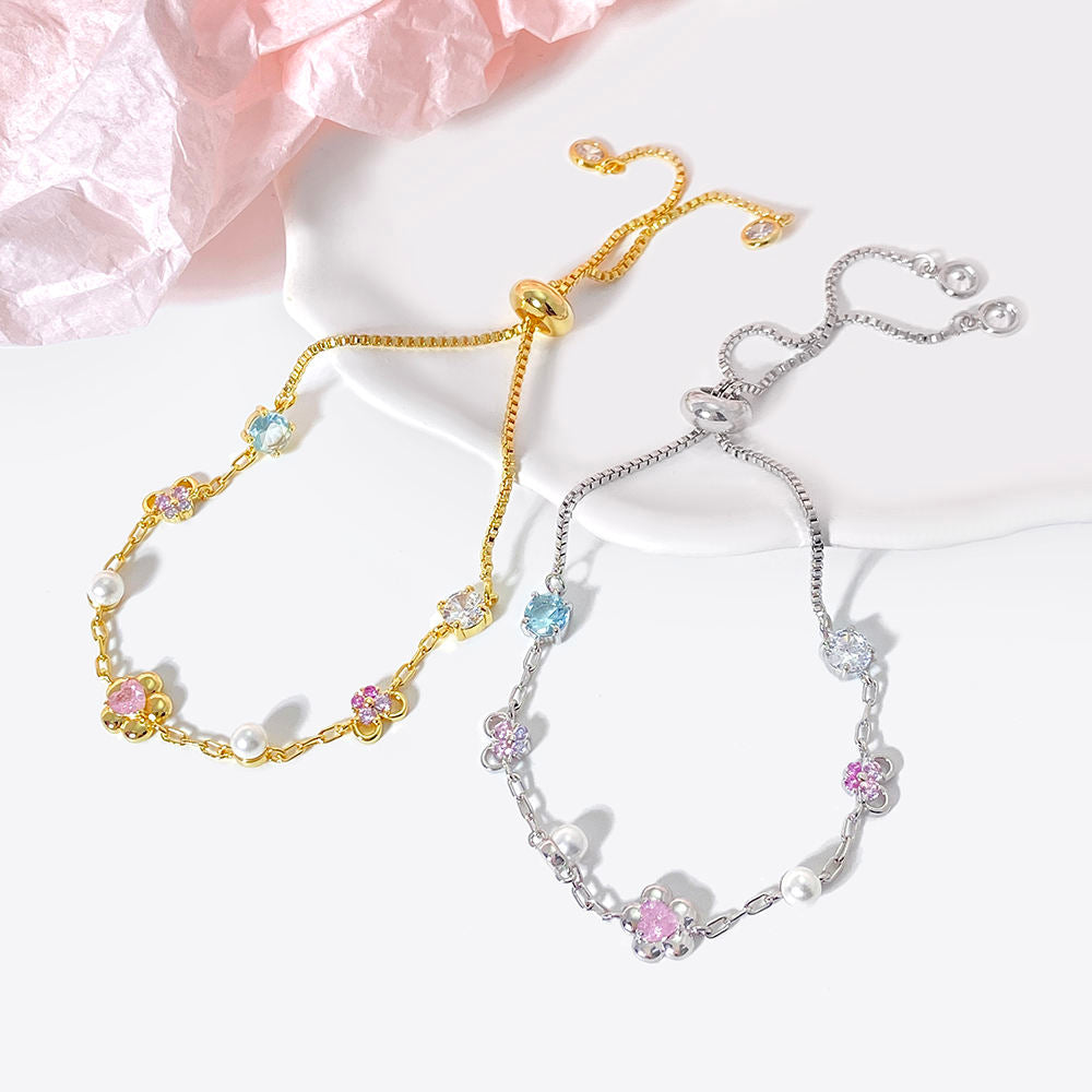 Crystal Zircon Pearl Chain Bracelet