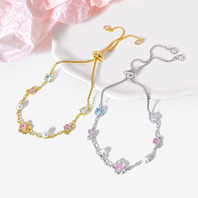 Crystal Zircon Pearl Chain Bracelet