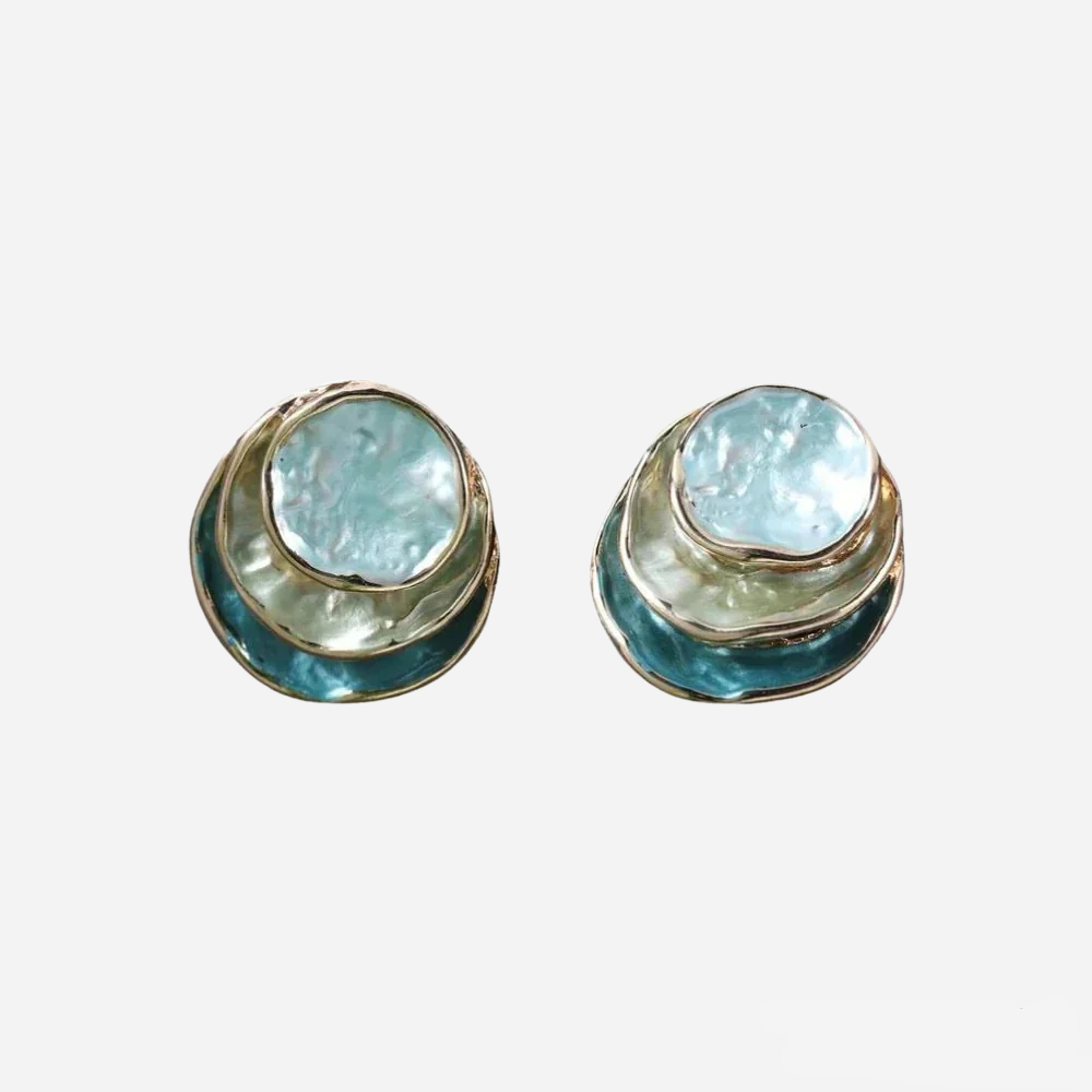 Hand-Painted Layered Round Earrings