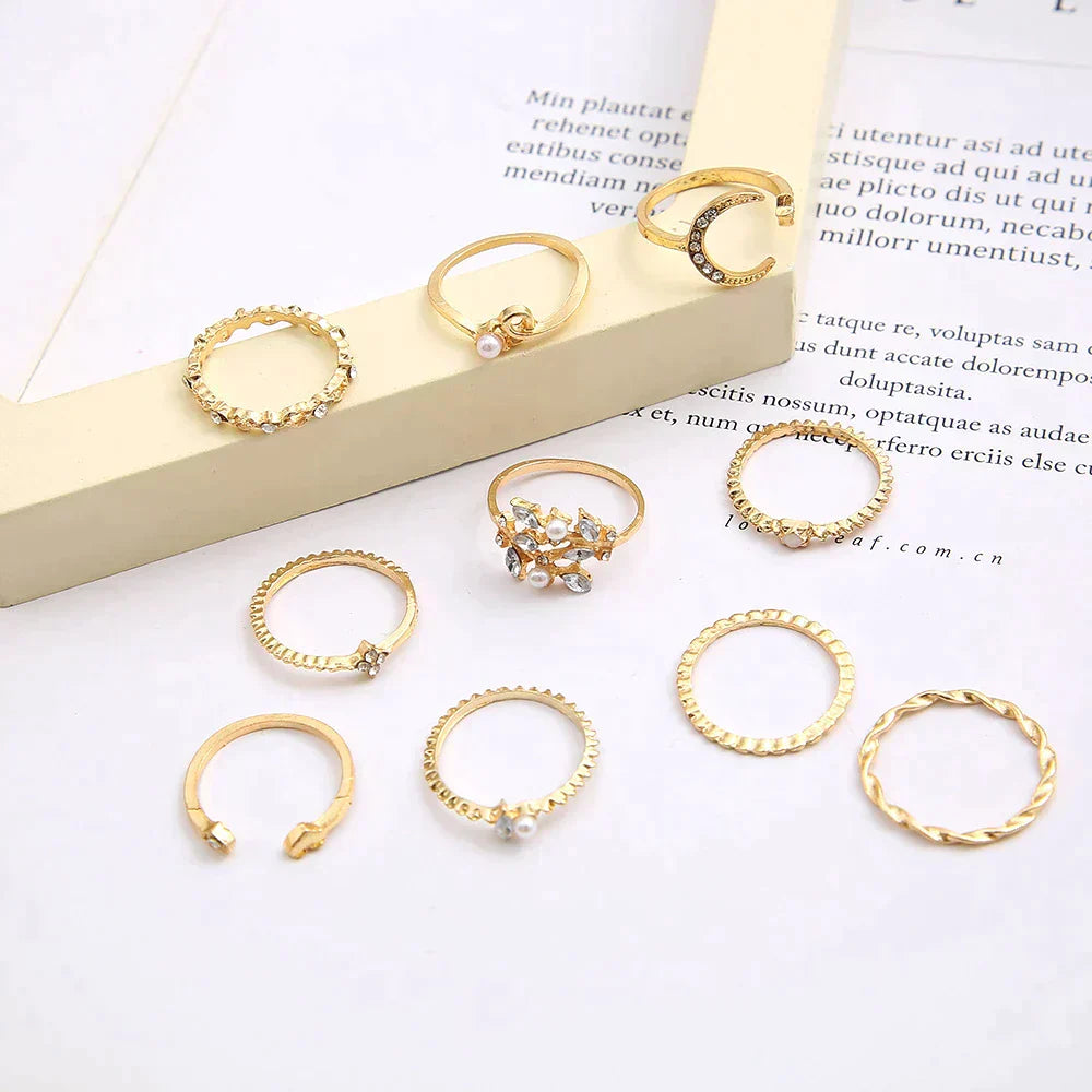 10-Piece Boho Gold & Silver Rings
