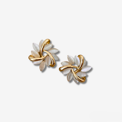 Moon Opal and Petal Earrings in Gold