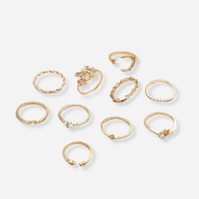 Evelyn | 10 Pack of Bohemian Silver and Gold Plated Rings
