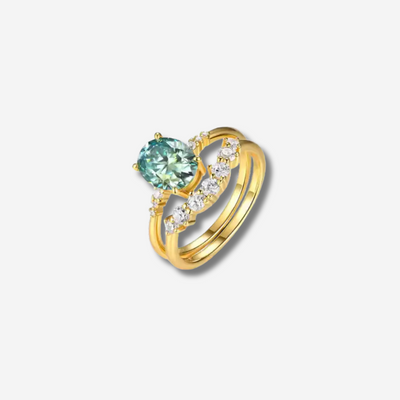 Green Moissanite Gold Plated Ring Set