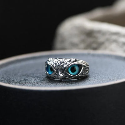 Adjustable Silver Opal Owl Ring