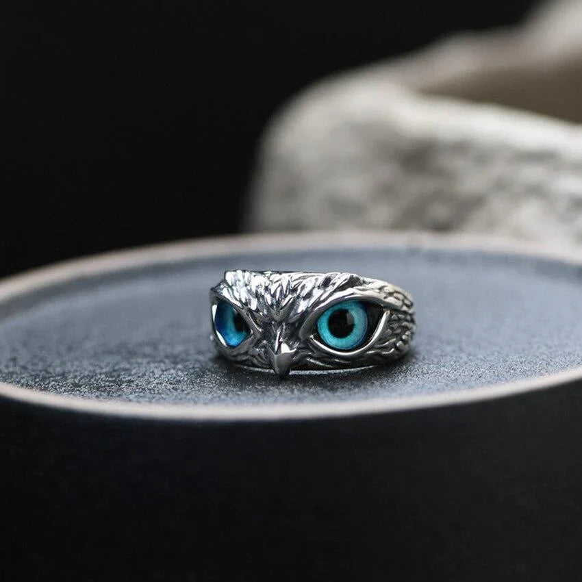 Silver Adjustable Owl Ring with Opal