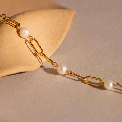 Freshwater Pearl Zircon Paperclip Bracelet