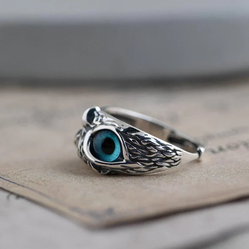 Silver Adjustable Owl Ring with Opal