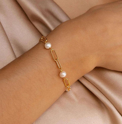 Freshwater Pearl Zircon Paperclip Bracelet