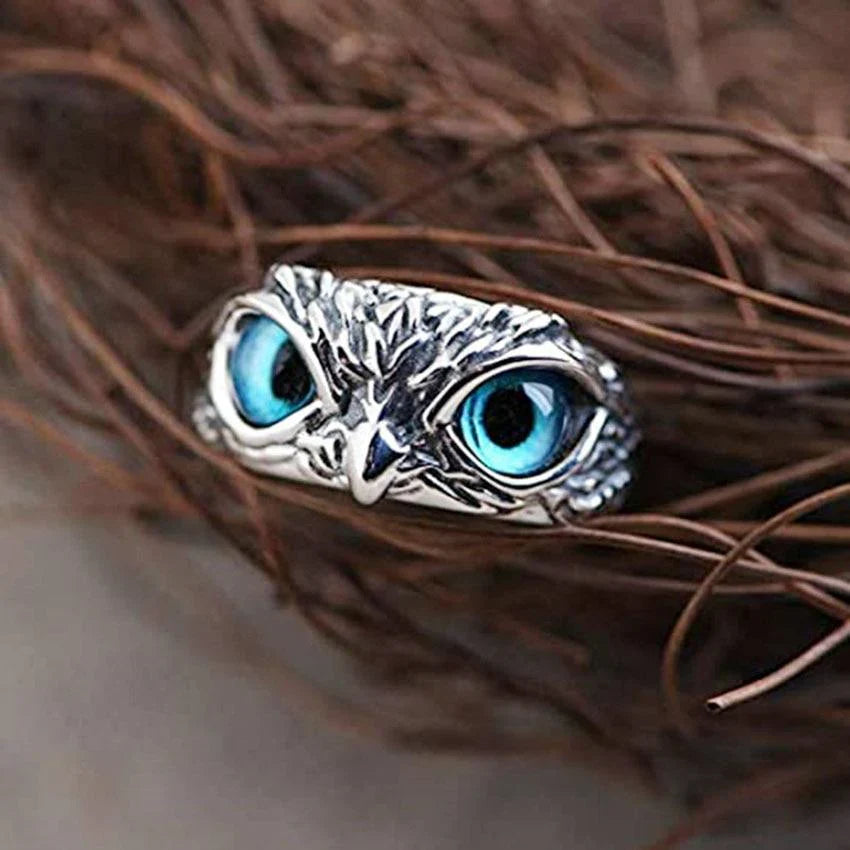 Silver Adjustable Owl Ring with Opal