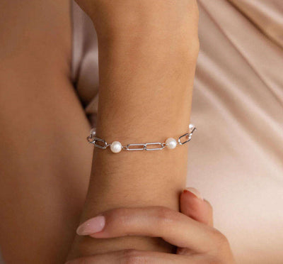 Freshwater Pearl Zircon Paperclip Bracelet