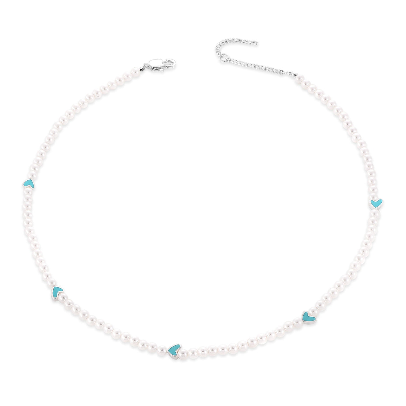 Pearl Choker Necklace with Heart Charms