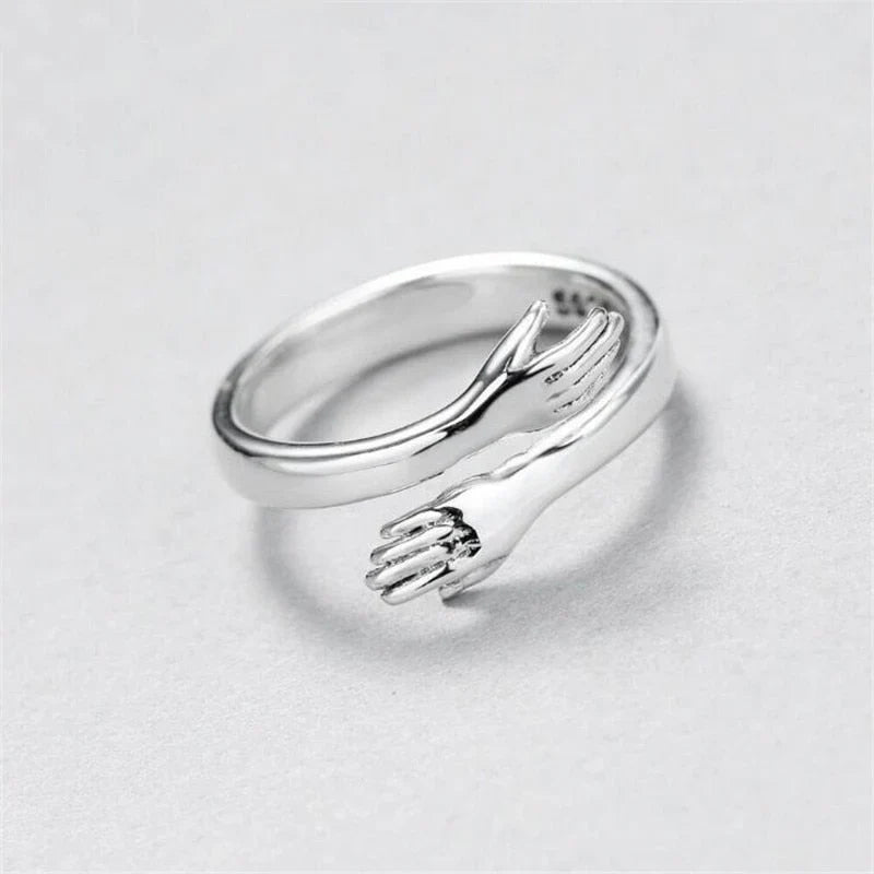 Cute Silver Hug Ring – Adjustable