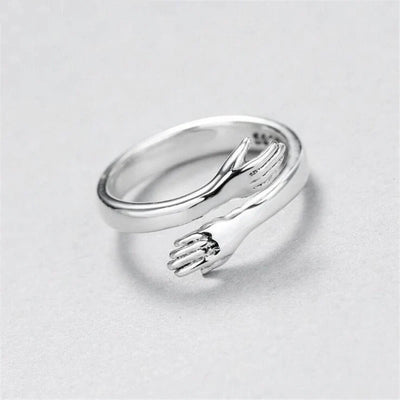 Cute Silver Hug Ring – Adjustable