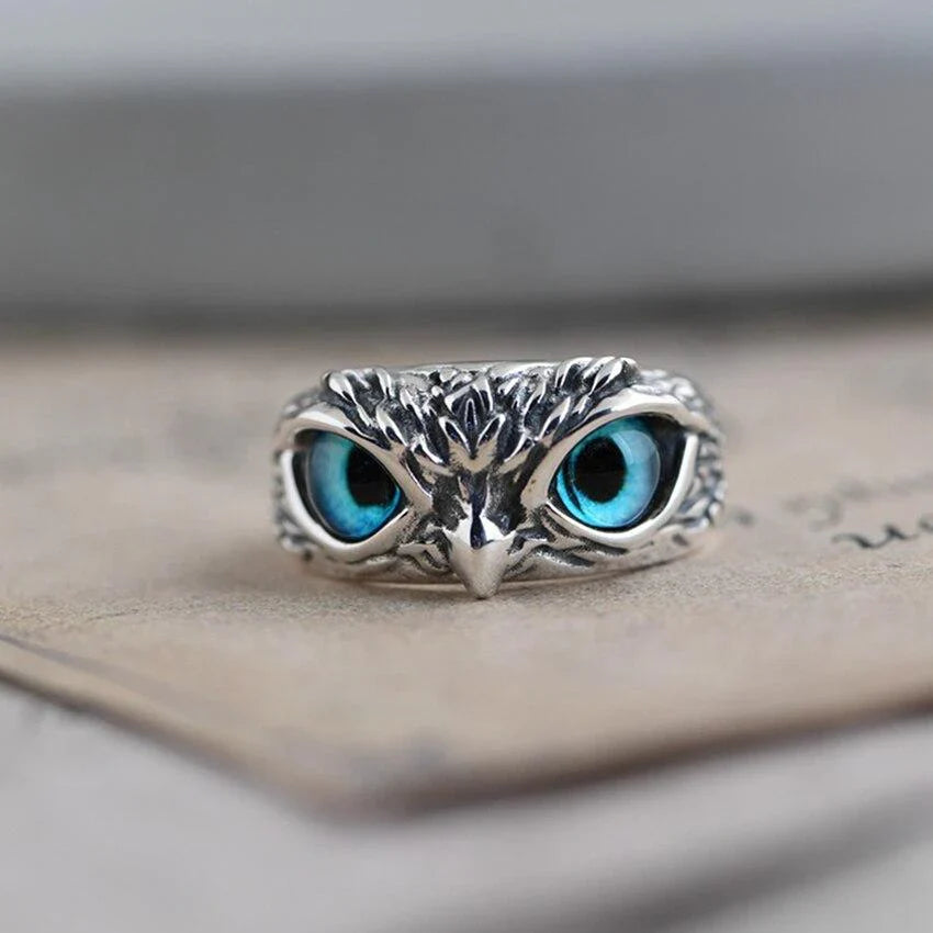 Silver Adjustable Owl Ring with Opal
