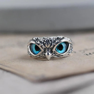 Silver Adjustable Owl Ring with Opal