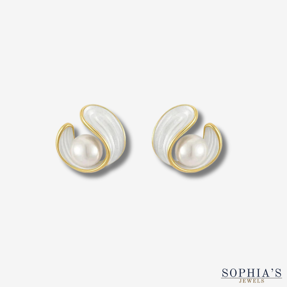 White Opal & Pearl Earrings in Gold