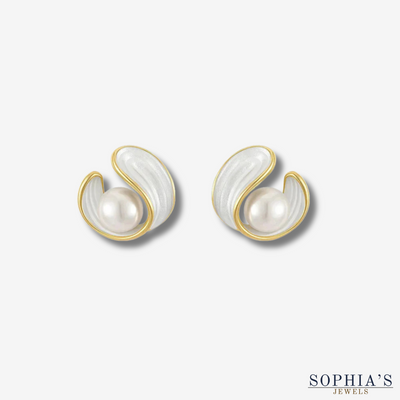 White Opal & Pearl Earrings in Gold