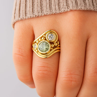 Vintage Golden Green Zirconia Ring