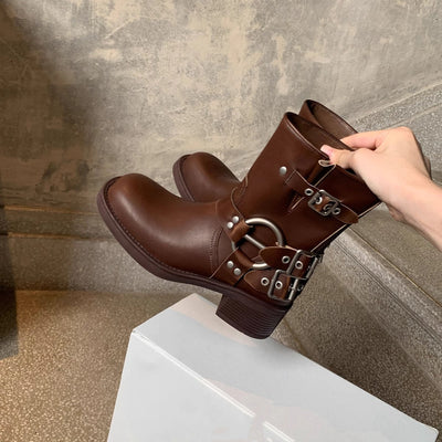 POTENCIANA™ – Classic Buckled Ankle Motorcycle Boots