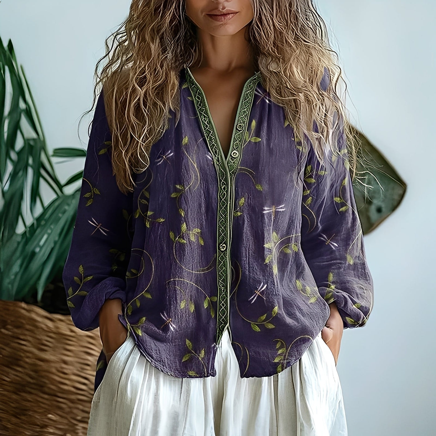 Lillian | vintage blouse with leaf print