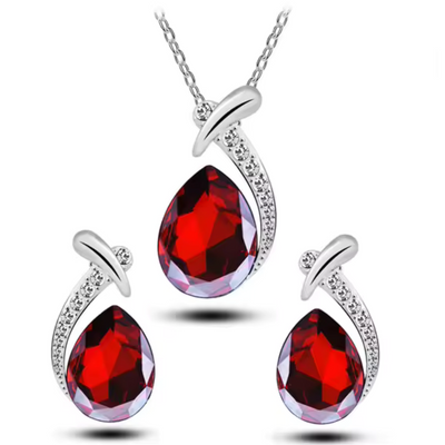 Red Crystal Mermaid Necklace & Earring Set