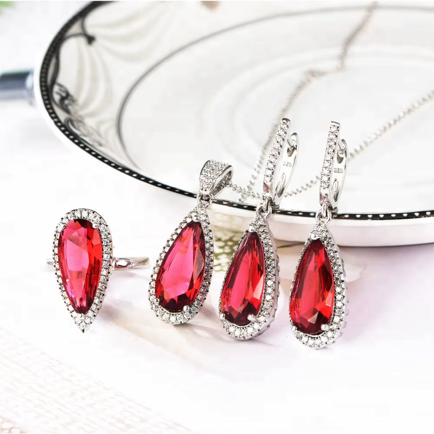 Red Rhinestone Zirconia Jewelry Set