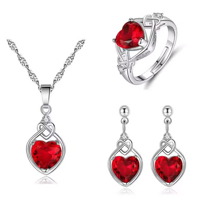Red Zircon Heart Jewelry Set