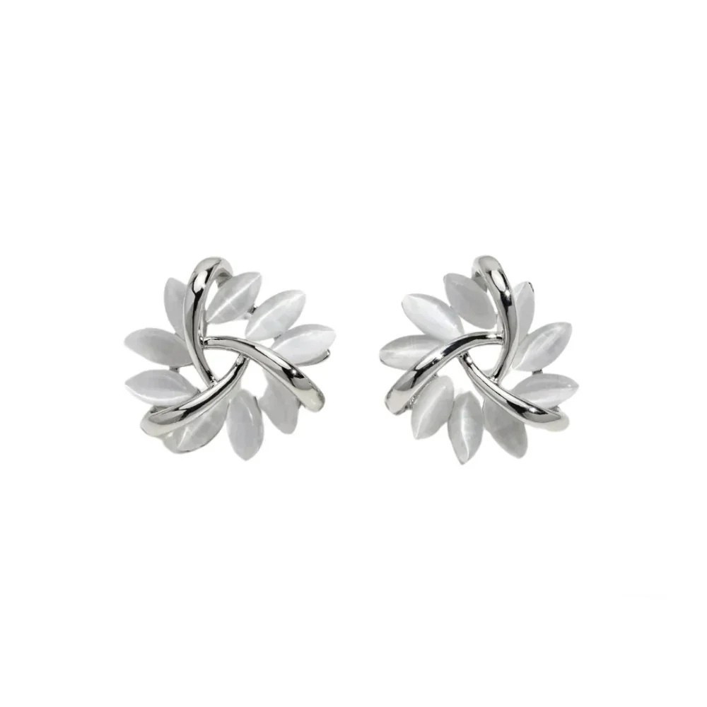 Moon Opal & Petal Earrings – Gold Plated