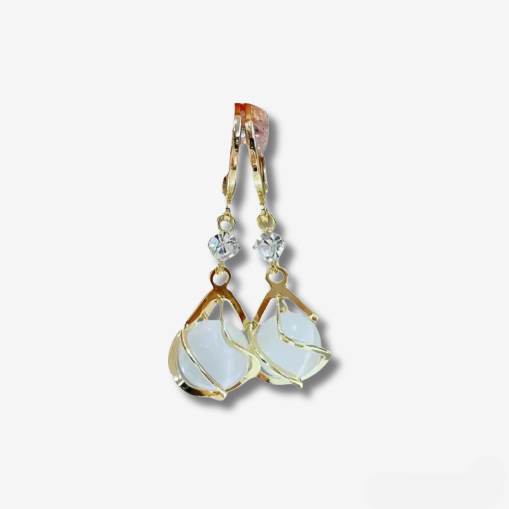 White Opal Drop Earrings – Gold Finish