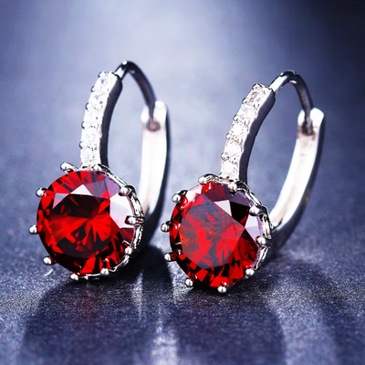 Red Zircon Stainless Steel Earrings