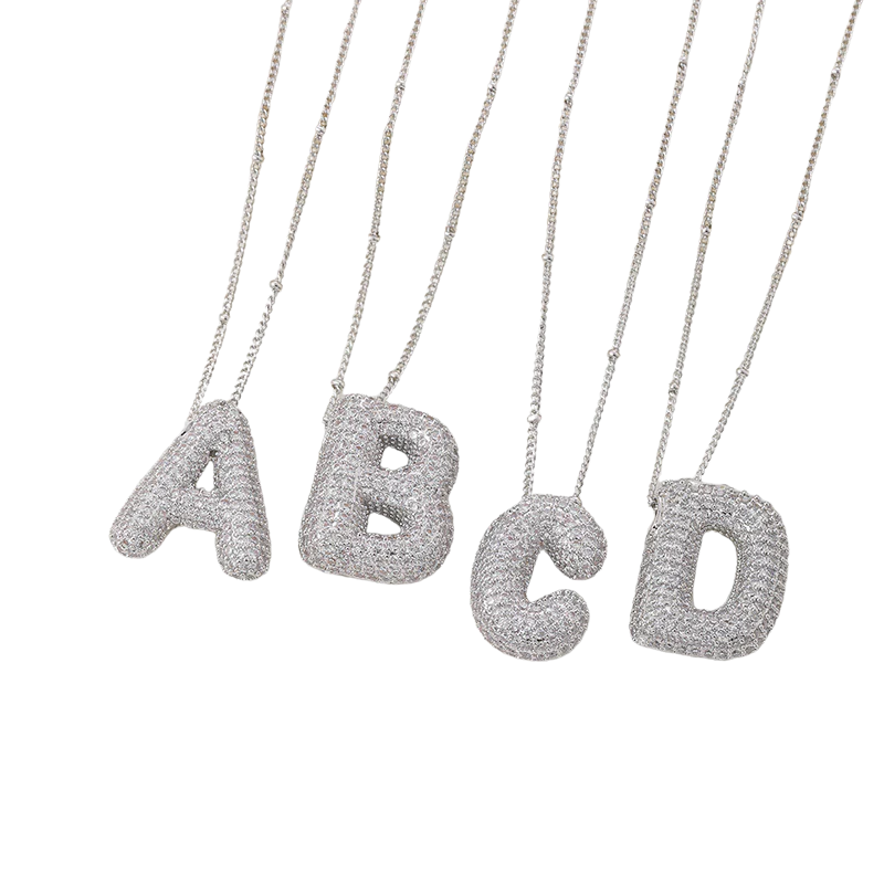 Bubble letter initial necklace set