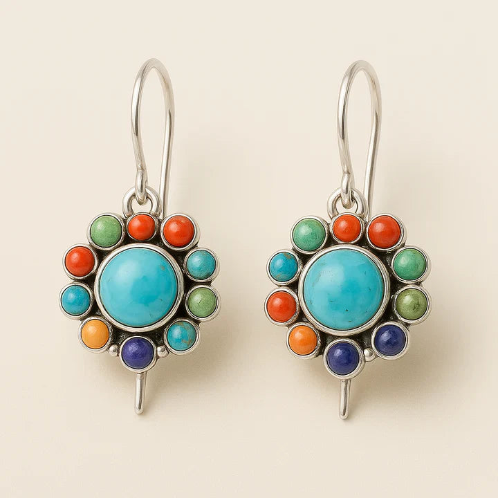 Multicoloured Turquoise Round Earrings