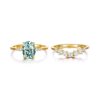 Green Moissanite Gold Plated Ring Set