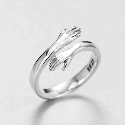 Cute Silver Hug Ring – Adjustable