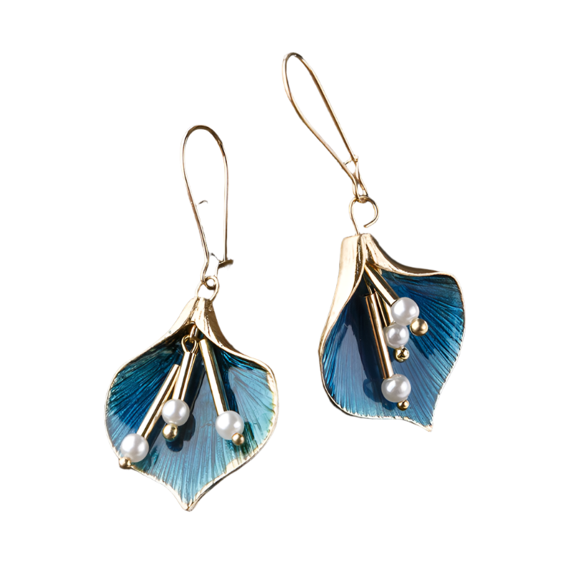 Vintage Blue Lotus Silver Earrings