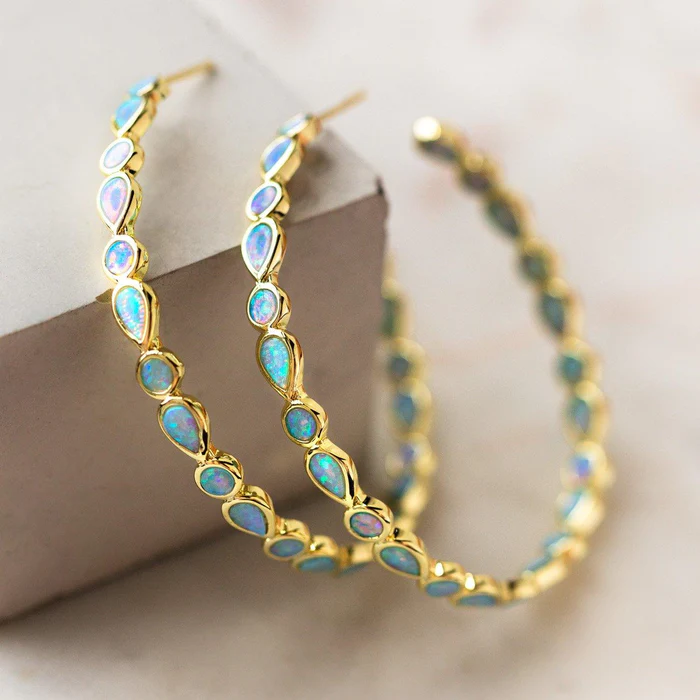 Paige | Vintage Blue Opal Gold Earrings