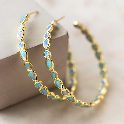 Paige | Vintage Blue Opal Gold Earrings