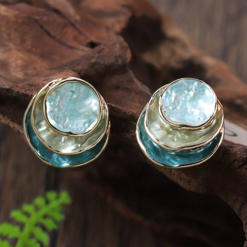 Hand-Painted Layered Round Earrings