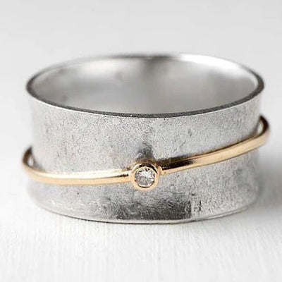 Vintage Silver Ring with Gold Line & Zirconia